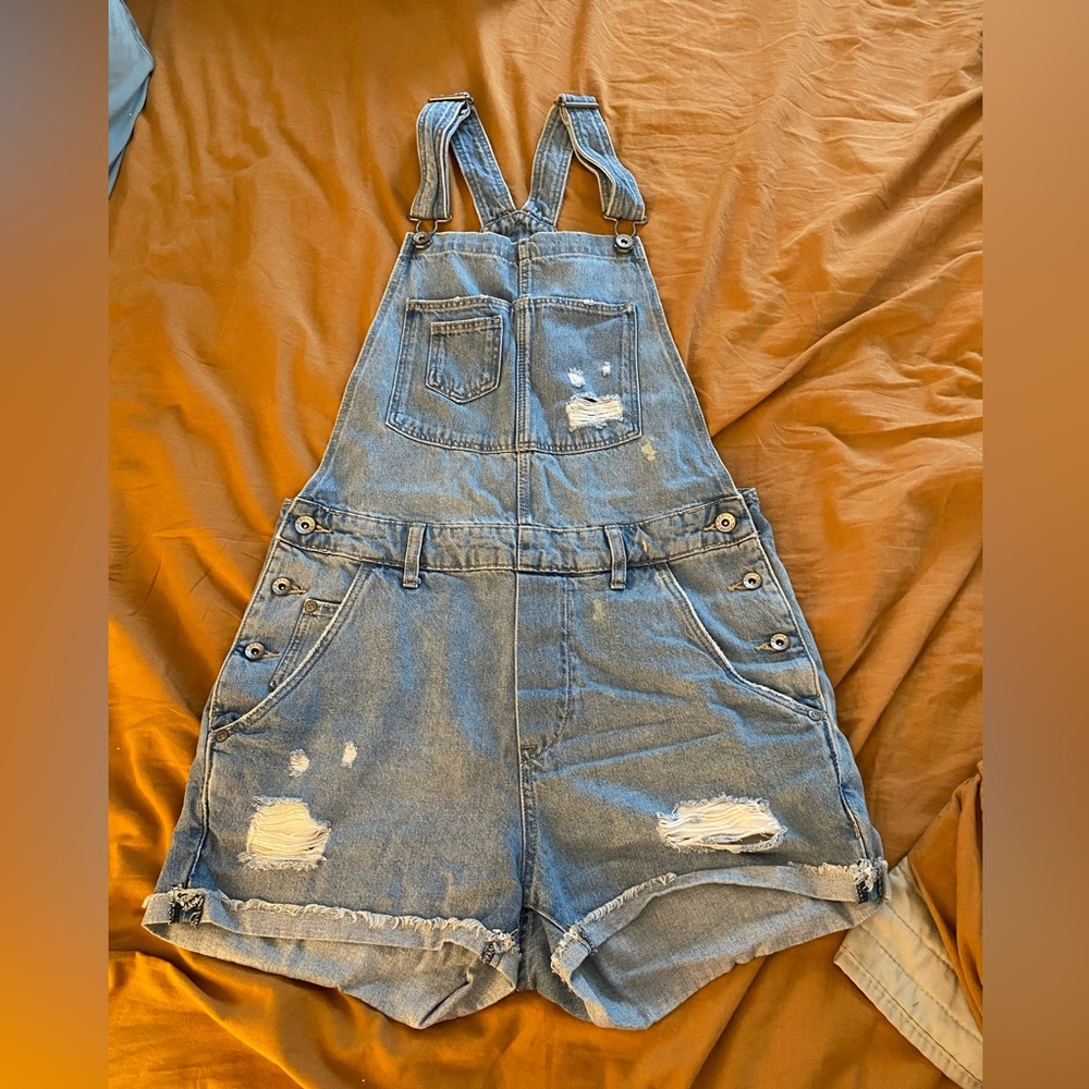 H&M Distressed Denim Overall Shorts